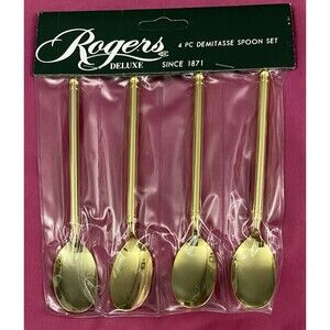 1) Set Of Four Rogers Demitasse Milano Spoon Set - Gold Plated - Stamped Japan